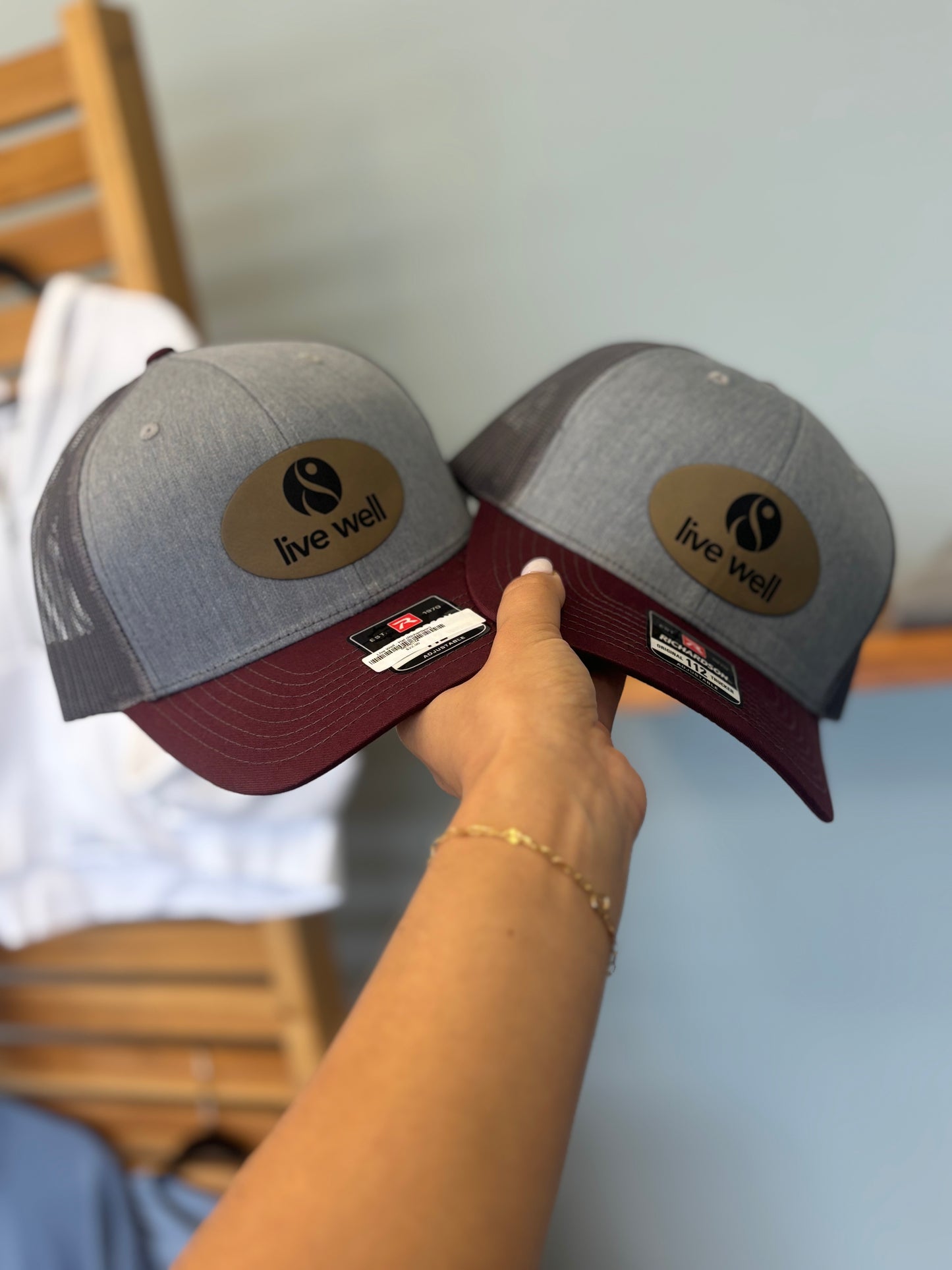 live well - maroon/grey trucker hat