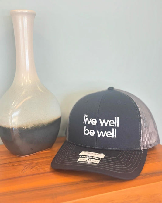 live well be well - navy/grey trucker hat